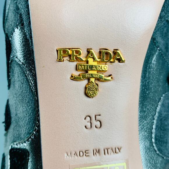 PRADA Size 5 Grey Black Suede Aplique Platform Pumps - Picture 6 of 7
